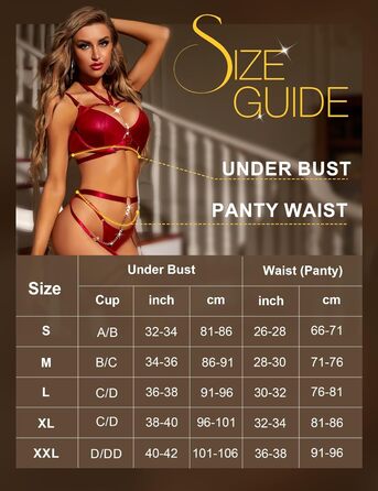 RSLOVE Комплект жіночої білизни з зав'язками - Сексуальна білизна бюстгальтер та труси, мереживна білизна, 6 предметів, червоний, розмір M