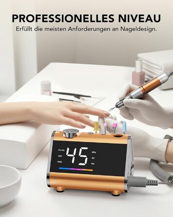 Професійний апарат для манікюру та педикюру HOMEASY 45 000 об/хв з LCD-дисплеєм, ножною педаллю та мережевим живленням, помаранчевий