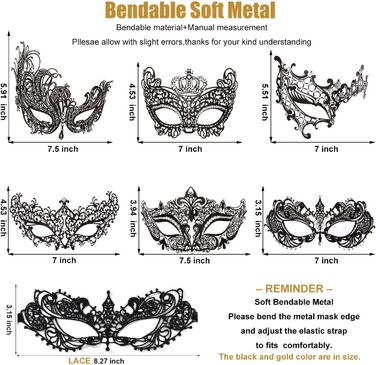 Маска для обличчя MYMENU для пар, жінок, металева, з стразами, венеціанська, для вечірок, весілля, балу (Золотий Фенікс + Чорне мереживо)