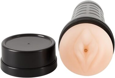 Масажер для чоловіків Nature Skin Pussy - еластичний, з текстурою, у чорному чохлі, відтінок тілесного кольору