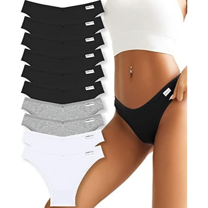 Сексуальний жіночий бразильський бікіні-сет FINETOO з бавовни (XL, чорний*6 + сірий*2 + білий*2)