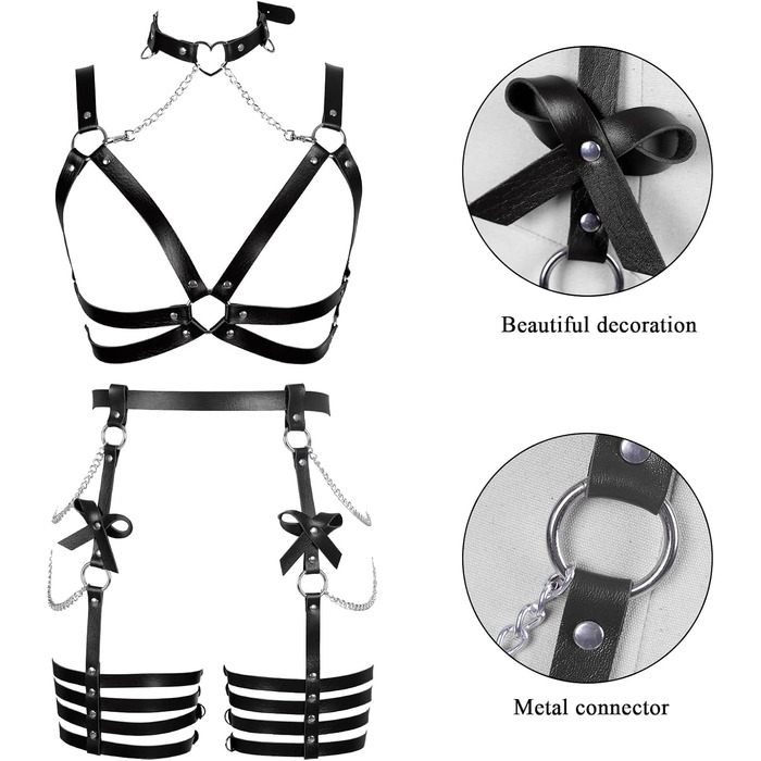 Жіночий шкіряний боді з корсетом BANSSGOTH, набір, з бантиком, мереживний, для танців та свят, чорний