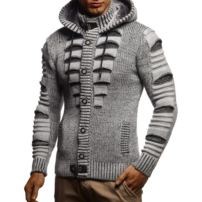Чоловічий зимовий кардиган Leif Nelson з капюшоном та блискавкою, в’язана кофта-світшот (M, сіро-чорний)