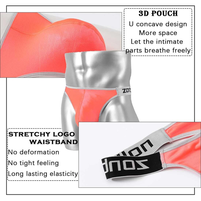 Танга чоловічі BIATWOWR з м'якої та зручної тканини. Модель з великим місцем для мішка. Оранжево-чорно-блакитні, розмір L