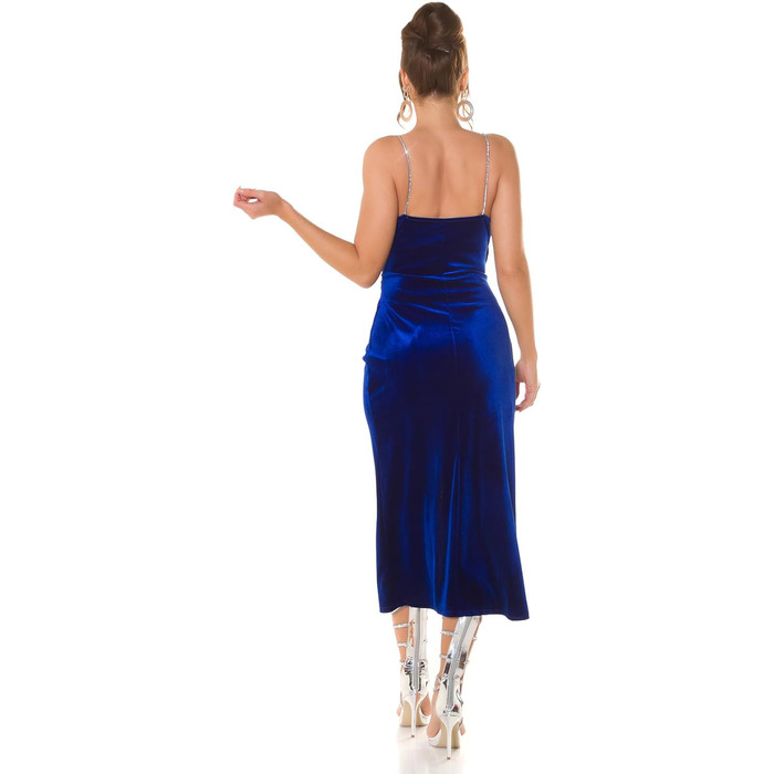 Сукня міді Koucla Elegantes з оксамиту та блискучими бретелями (L, Королівський синій)