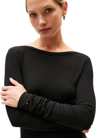 Сукня облягаючого силуету Tommy Hilfiger Rib Flare Midi з U-подібним вирізом, чорна (L)