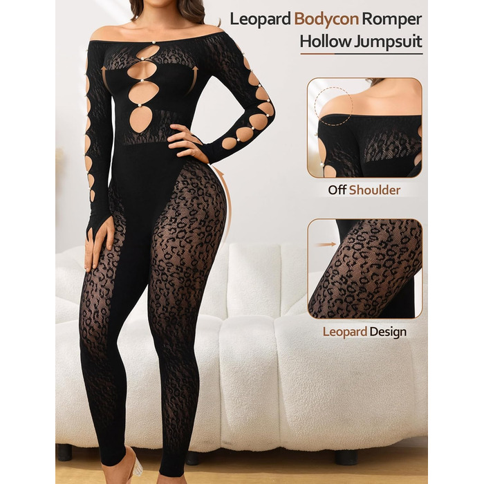 Жіночий комбінезон MD FootThera з довгими рукавами, обтислий, мереживний, прозорий, чорний