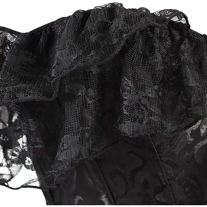 Корсет жіночий Oytto готичний, з шнурівкою, з мереживом, з кісточками, топ-боді, чорний, S