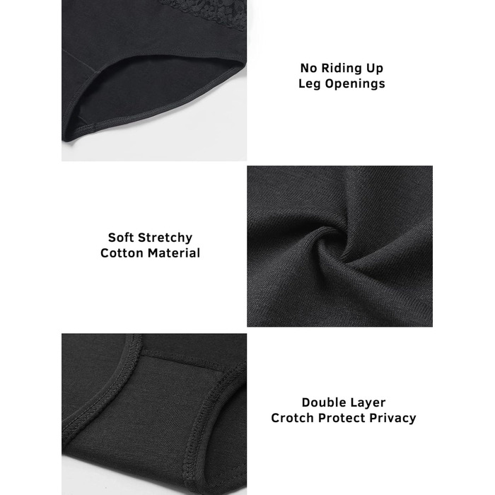 Сліпески жіночі бавовняні Wealurre, 5 шт. (3XL, чорний) з мереживом, жіноча білизна