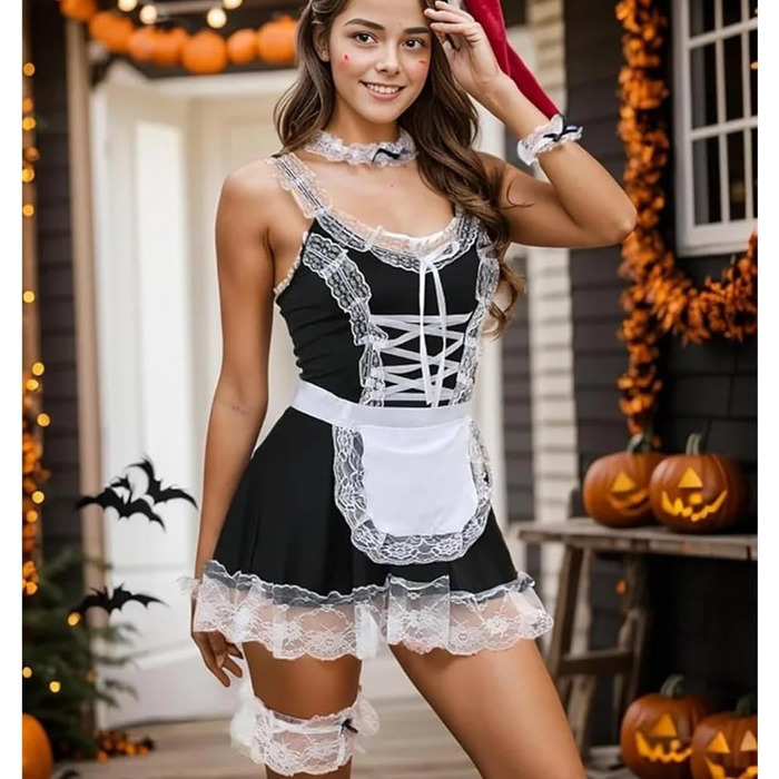 Костюм горничної JasmyGirls: сексуальна спідниця, чорний фартух, косплей аніме, рольові ігри, для жінок, розмір XX-Large - XXX-Large