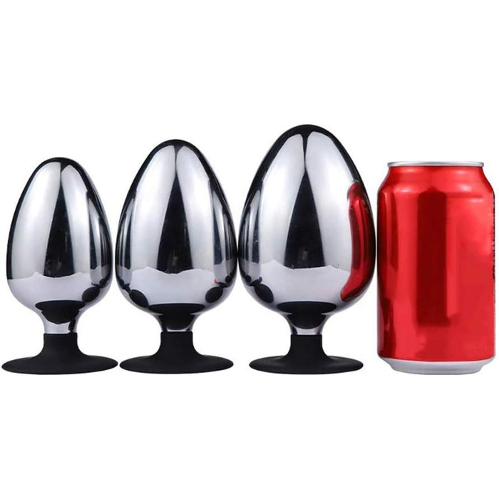 Анальні масажери з металу - набори для БДСМ, різні розміри (60, 70, 80 мм), з присоскою