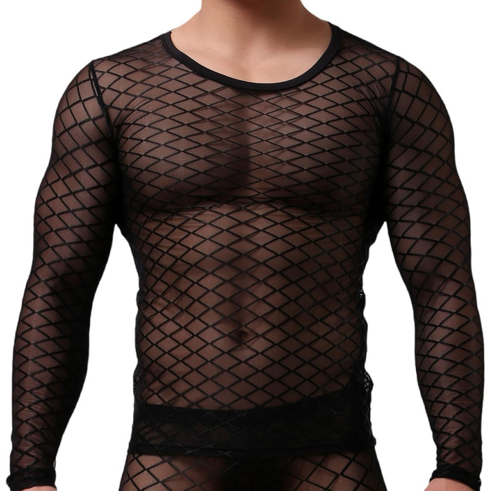 Чоловіча футболка з довгим рукавом Maeau, сітка, ромби, прозора, спортивна, M-XL, чорний колір