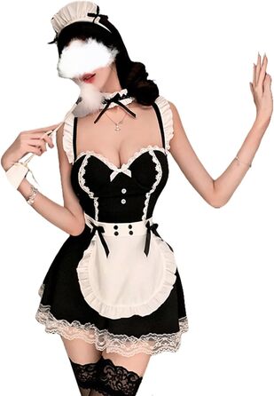 Костюм горничної JasmyGirls для жінок: чорний комплект з мереживом, мереживний костюм для косплею, мереживний набір, X-Small - Medium