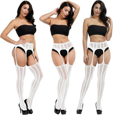 DRESHOW 6 пар мереживних панчіх з високою талією: чорні, сірі, кавові, темно-сині, білі, бордові