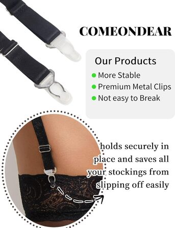 Сексуальний стрінги з кліпсами для жінок великих розмірів, мереживо, стріп-ремені, широкі лямки, комплект нижньої білизни, стрінги з підтримкою, стрінги з металевими кліпсами, гarter belt, великі розміри, чорний, M-L