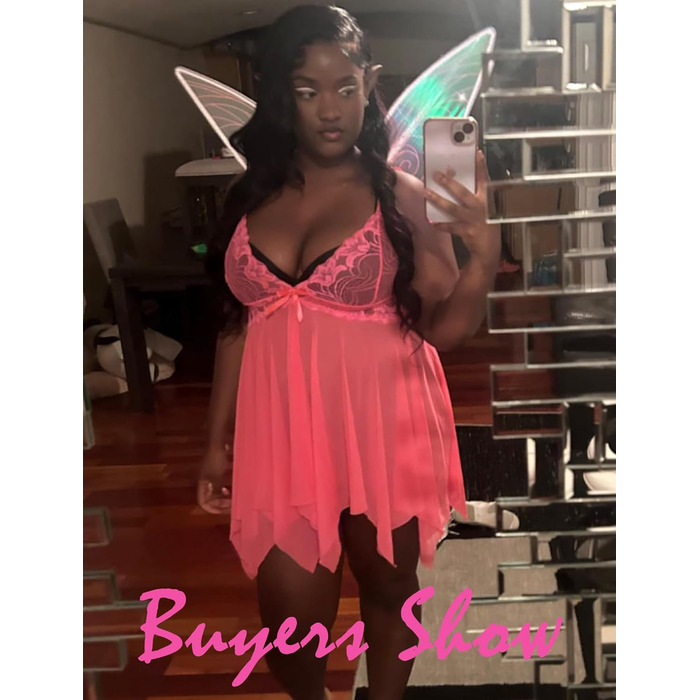 Жіноча нічна сорочка Avidove з мереживом, babydoll, boudoir, великі розміри XS-5X (неоновий рожевий, L)