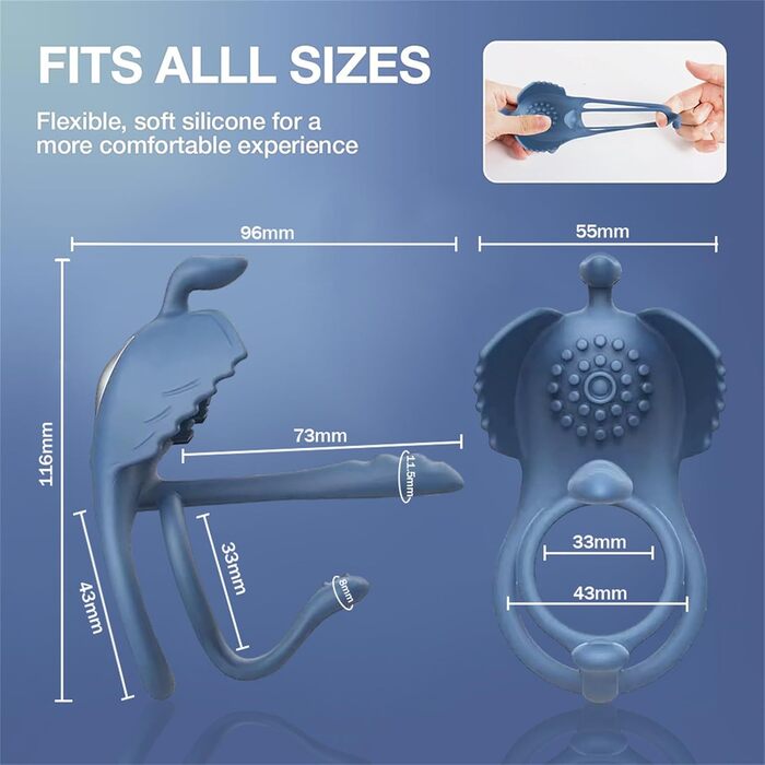 Вібратор для чоловіків 4-в-1: кільце для статевого члена, вібратор, масажер, стимулятор клітора. Чорний