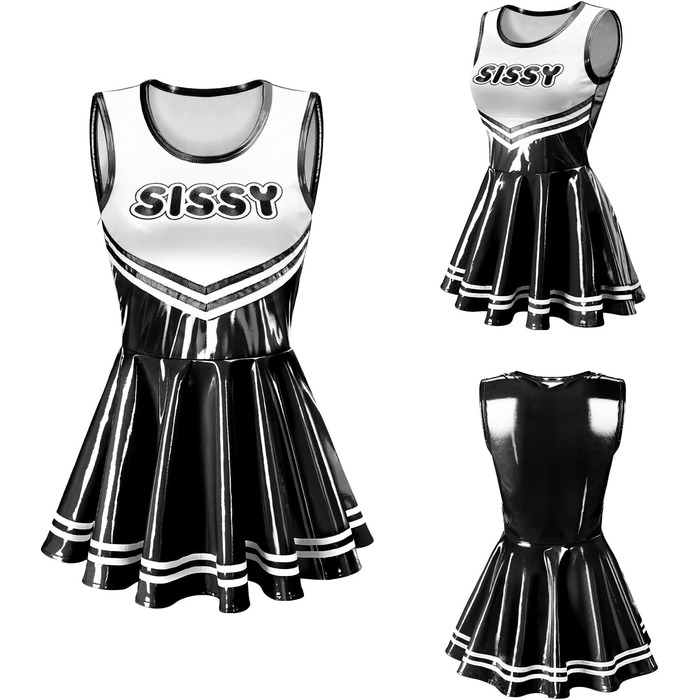 Чорний комбінезон з штучної шкіри для жінок XXL, облягаючий, без рукавів, стилю сissy