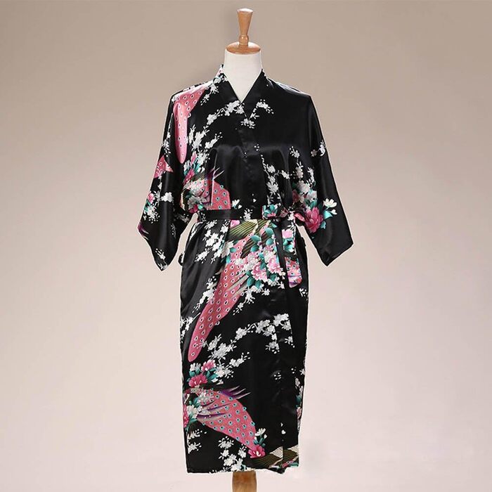 Кімно-халат жіночий атласний чорний, для весілля, подружок нареченої, нічна сорочка, розміри 36-52