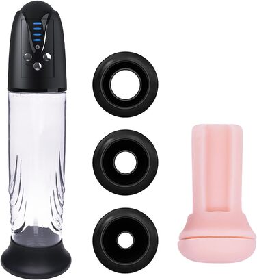 Електрична пеніс-насос з 4 рівнями інтенсивності та 4 режимами вакууму для збільшення пеніса. Мастурбатор з силіконовими насадками та сумкою