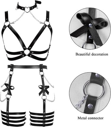 Жіночий шкіряний боді з корсетом BANSSGOTH, набір, з бантиком, мереживний, для танців та свят, чорний