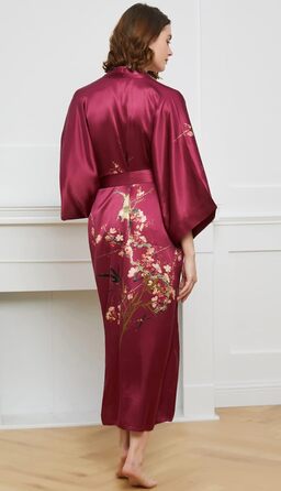 Шовковий халат-кімоно Ledamon для жінок, довгий, 100% шовк, класичний квітковий халат, нічна сорочка, універсальний розмір, бордовий