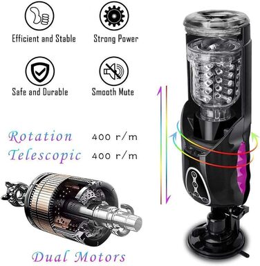 Автоматичний мастурбатор для чоловіків з 10 режимами ротації та телескопічною конструкцією, нагрівання
