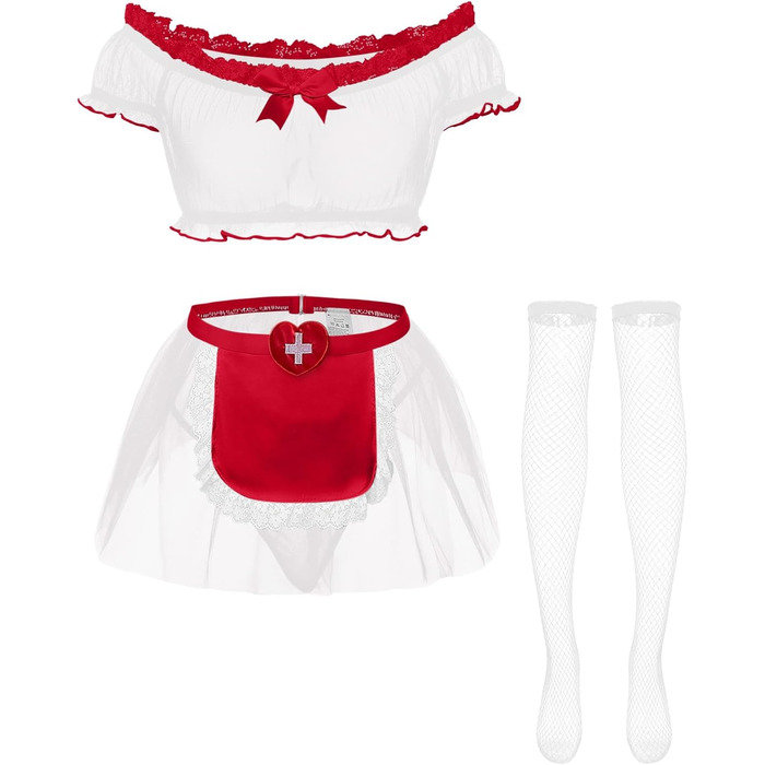 Сексуальний комплект нижньої білизни Foxiny: мереживний костюм, танга, 4 шт. (червоний/білий, S)