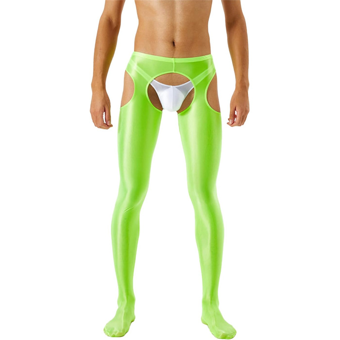Штанні колготки для чоловіків Bciopll з відкритим промером та вирізом, середня талія, еластичний пояс, скінні легінси (XL, флуоресцентний EN8)