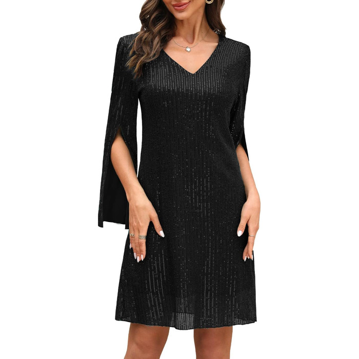 Сукня вечірня жіноча для гостей на весілля, коктейльна, мереживо, паєтки, чорна (L)