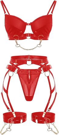 WILLBEST Комплект нижньої білизни: мереживний бюстгальтер та боді з бантиком, великі розміри, червоний, з бретельками, сексуальний набір для жінок