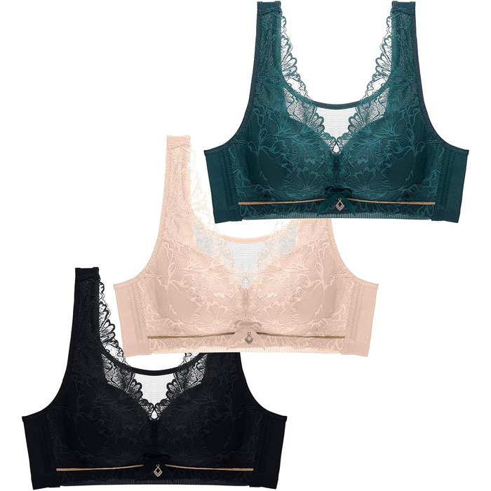 3 шт. комплект класичних мереживних спортивних бюстгальтерів CSKJ для жінок: Push Up, без кісточок, м'які, безшовні. Ідеально для спорту, сну та йоги (80C)