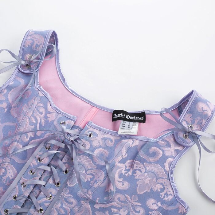 Корсет-жилет Steampunk SCARLET DARKNESS жіночий, фіолетовий жакард, середньовічний стиль, шнуровка