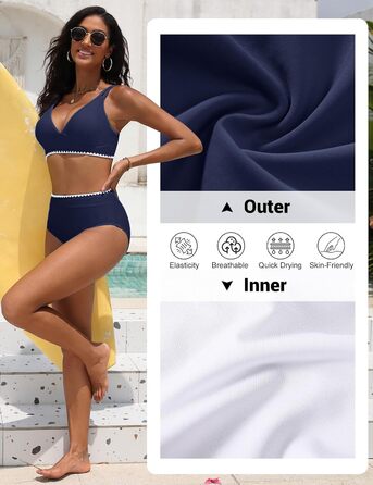 БІКІНІ ДАМСЬКЕ ДВІЧАСНИЙ ПУШ-АП БІКІНІ З ВИСОКОЮ ТАЛІЄЮ ТА БІЛОЮ ВІЗЬОРОЮ (МОРСЬКО-СИНІЙ, M)