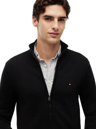 Чоловічий світшот Tommy Hilfiger Essential Cotton Zip Thru з коміром-стійкою та блискавкою, чорний, розмір S