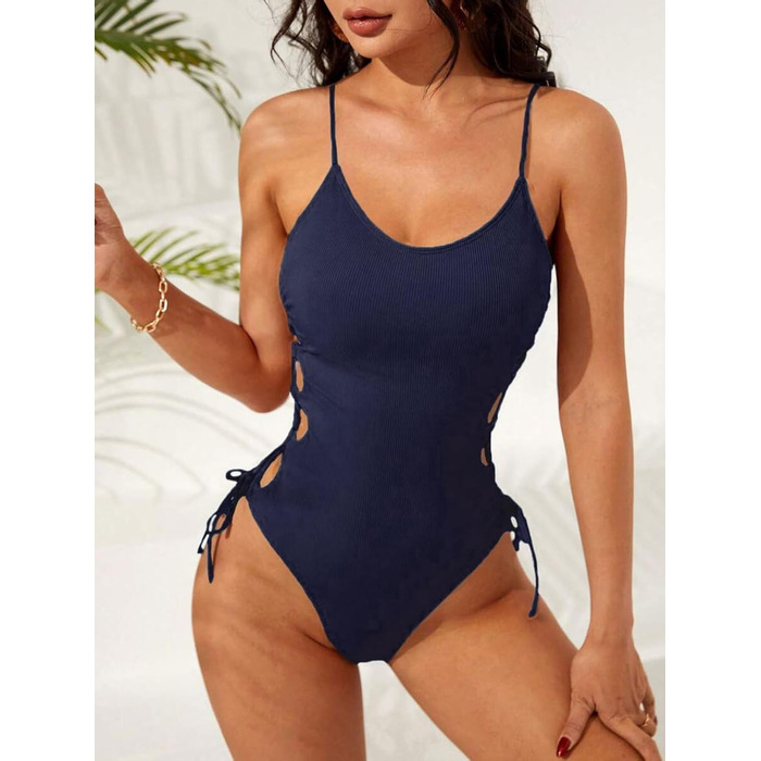 Жіночий купальник Einteiiger, суцільний, висока талія, Monokini, темно-синій, XL
