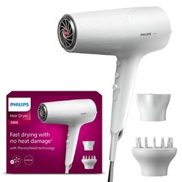 Фен для волосся Philips 5000 Series BHD500/20 з технологією ThermoShield, іонізацією, 2100 Вт, білий, з диффузором та стилізуючою насадкою