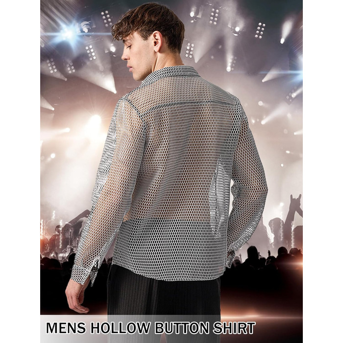Чоловіча сітка-сорочка AIEOE: прозора сорочка з сітки, ідеальна для вечірок та свят, сірого кольору (S)