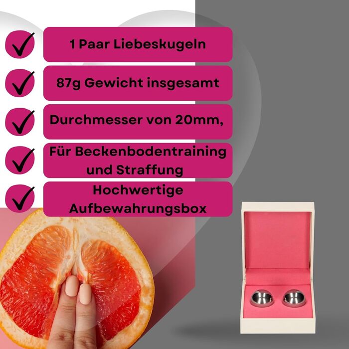 Металеві кульки для тренування тазового дна (3 розміри) - 28г, 44г, 64г - Beckenbodentraining для жінок. Ідеально для підтяжки вагіни (1 комплект)