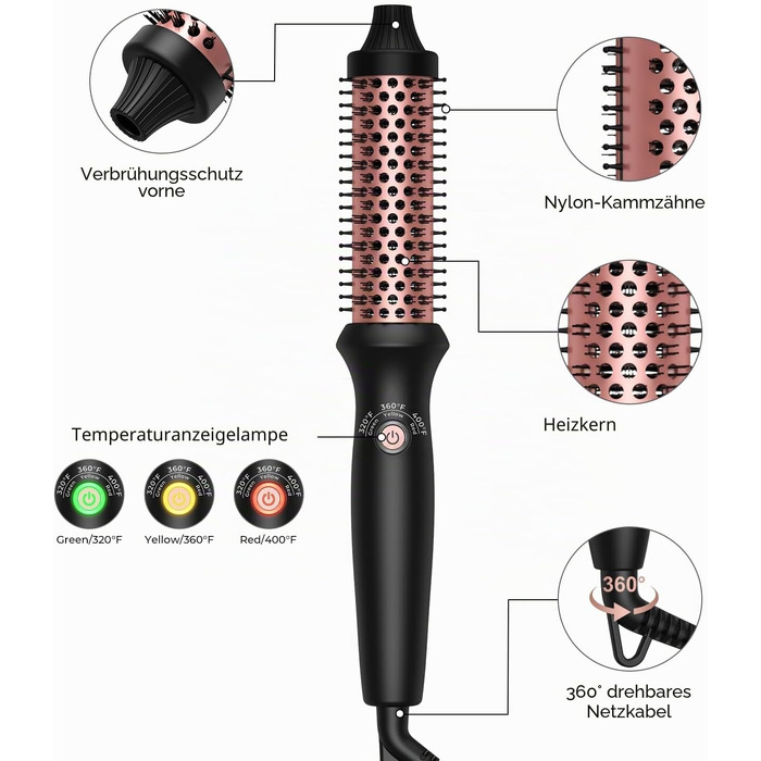 Мультифункціональний стайлер для волосся 6 в 1 UKLISS Air Styler Set: фен-щітка, локатор, випрямляч та дифузор, 1000 Вт, LCD-дисплей, колір Rose Gold