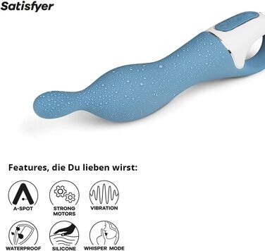 Вібратор Satisfyer A-Mazing 1: гнучкий наконечник для інтимної стимуляції, водонепроникний (IPX7), перезаряджається, для жінок (блакитний)