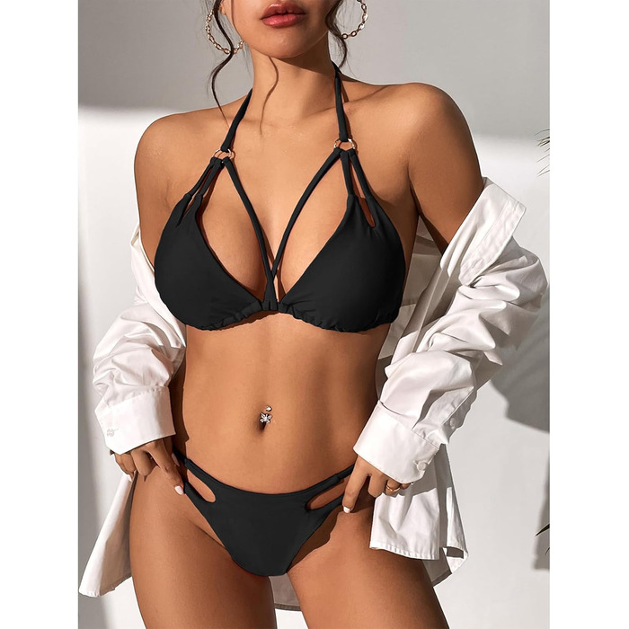 Бікіні Durio для жінок, push-up, сексуальний комплект з 2 частин з трикутними плавками, регульовані бретелі (чорний, розмір 1, 36)