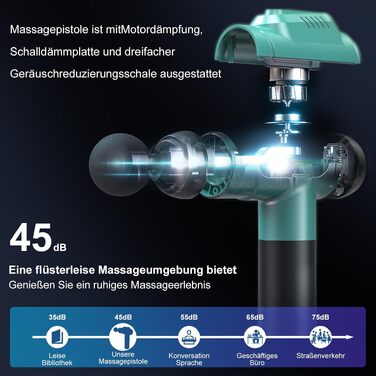 Перкусійний масажер Timiyou Massage Gun: 99 рівнів інтенсивності, до 9800 об/хв, 6 насадок, безшумний масажний пістолет для спини та шиї, Peacock Blue