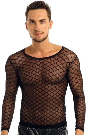 Чоловіча футболка з шнурівкою та сіткою, прозора - для клубів та вечірок