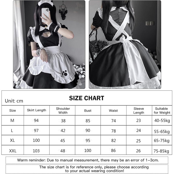 Костюм служниці YushengTai чорно-білий з котячим мотивом, для косплею, Хелловіну, Нового року, карнавалу. Розмір XXL