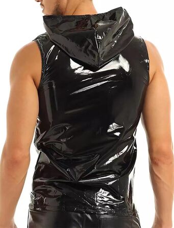 Чоловіча сорочка з лакованої шкіри Wetlook, сексуальна модель, для вечірок (L, Чорний)