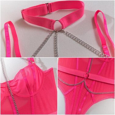 Боді-комбінезон SINROYEE мереживний, з відкритими плечима, рожевий (Розмір S)