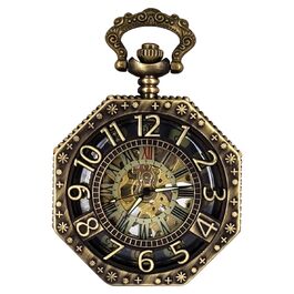 Чоловічий кишеньковий механічний годинник BOSHIYA Vintage Steampunk: скелетон, підсвічування, ручний завод, бронзовий колір (гексагональний корпус)