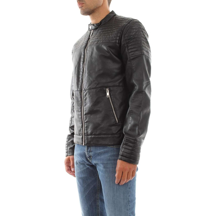Чоловіча шкіряна куртка-байкер Jack & Jones, штучна шкіра, чорна, розмір XL