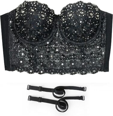 Чорний бюстгальтер-корсет з мережива та стразів Ellacci, топ-кроп, бюстгальтер, мереживний, сексуальний, чорний
